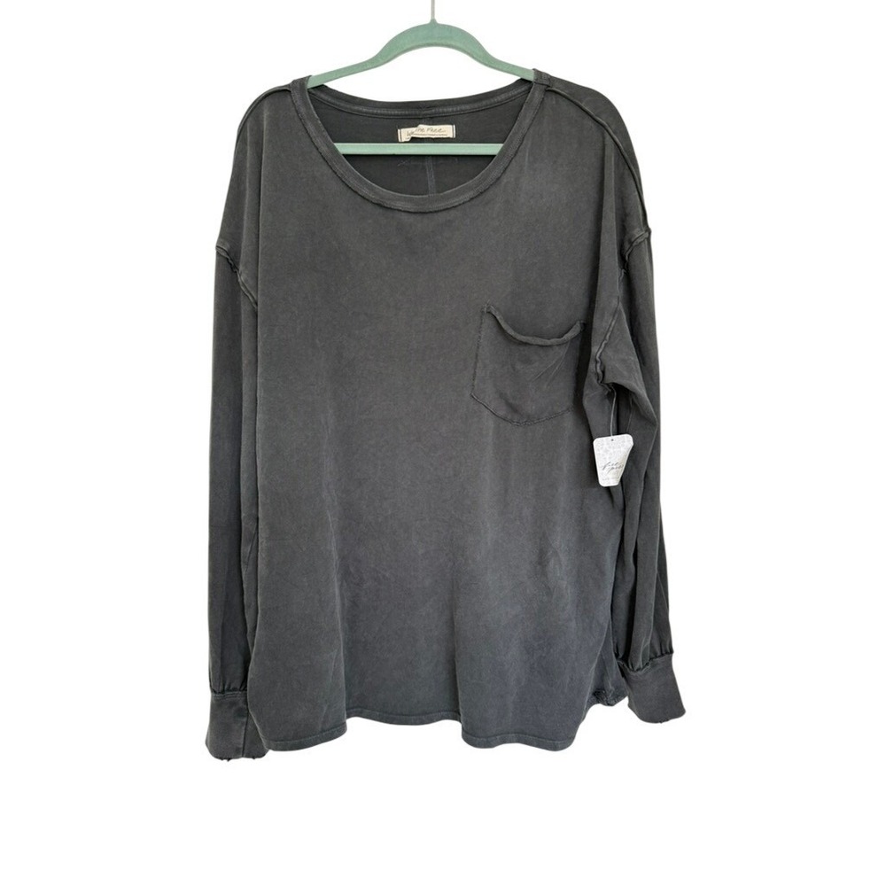We The Free Free People Metal Stiletto Gray Long Sleeve Pocket Tee Shirt Large